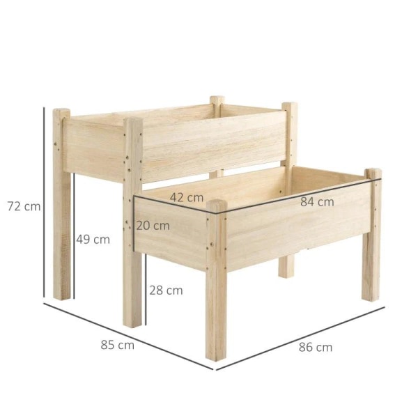 Rootz Højbed - 2 niveauer - Kold ramme - Urtebed - Plantekasse med 8 drænhuller - Massivt træ - Naturlig - 86 x 85 x 72 cm