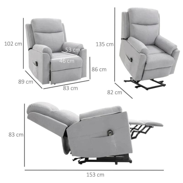 Rootz Electric Stand-up Chair - Fåtölj - Relax Fåtölj - Tv Fåtölj med sovfunktion - Liggfunktion - Fjärrkontroll - Linne Touch - Grå - 83 x 89 x 102 c