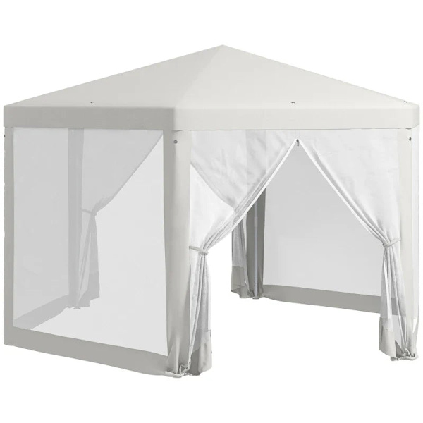 Rootz Gazebo - Puutarhapaviljonki - Kuusikulmainen - Maapiikit - Verkkoverhot - Metallirunko - Polyesteri - Metalli - Kermanvärinen - 394L x 394L x 25
