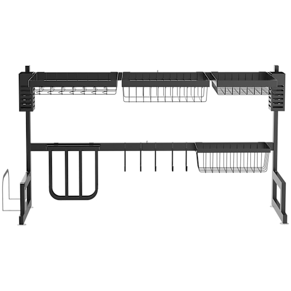 Rootz 2 Level Black Dish Drainer - Drying Rack - Dish Organizer - Modulär design - 93 cm x 30 cm x 52,5 cm stål
