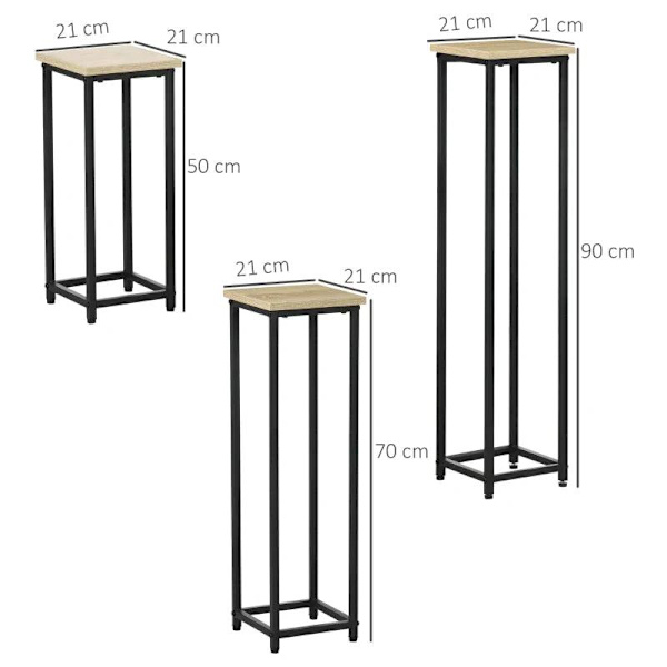 Rootz-kasvien telineet - Kukkateline - 3-osainen kasviteline - Pinottava tilaa säästävä - Teräs - Ruskea/musta - 21cm x 21cm x 50/70/90cm