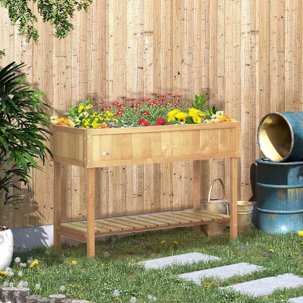 Rootzin nostettu sängyn istutuslaite hyllyllä - puutarhan istutus - kuusen istutuslaatikko - kastelun sisääntulot - 110L x 46W x 76H cm