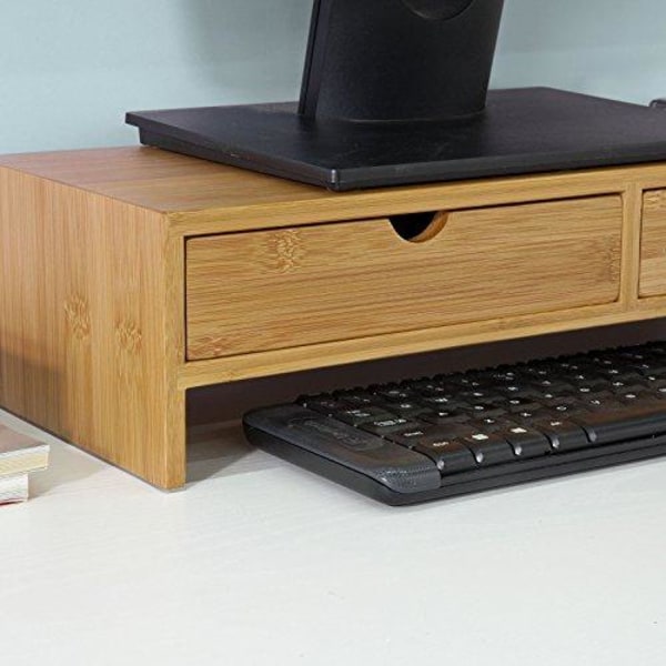 Rootz Bamboo Monitor Stand Computer Screen- Monitor Stand Monitor Riser Desk Organizer med 2 skuffer