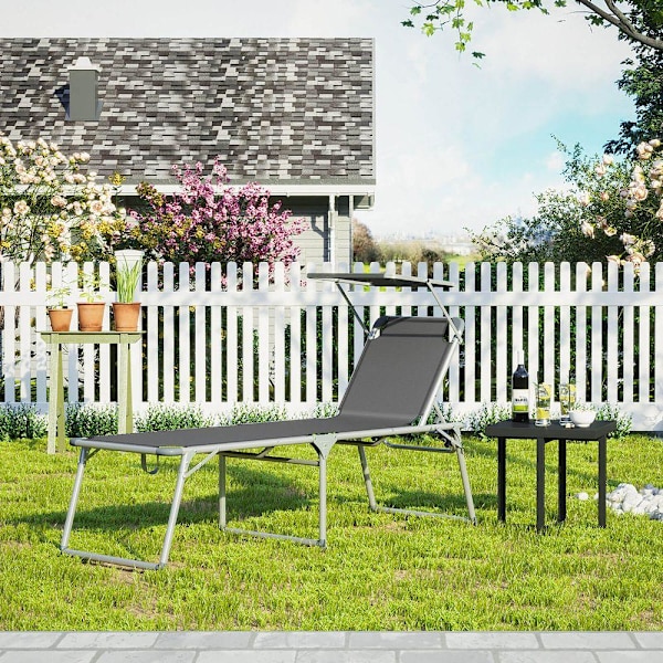 Rootz liggestol - Solseng med solsejl - Udendørs solseng - Terrassesolstol - Havesolseng - Solseng - Strandsolstol - Transportabel liggestol - Grå - 6