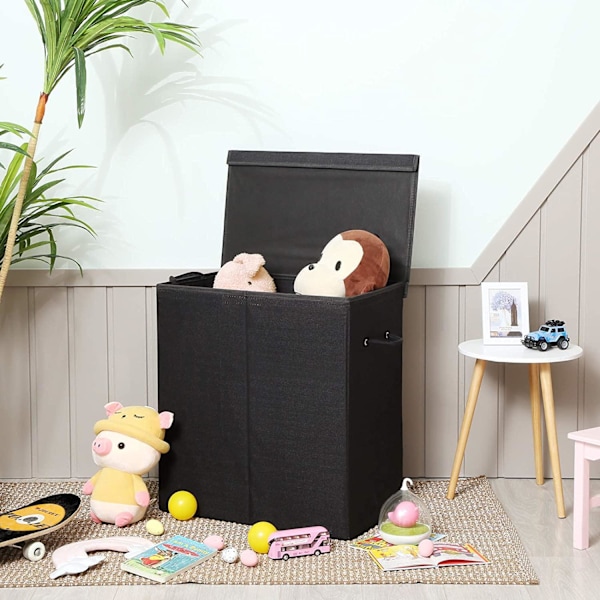 Rootz Black Laundry Basket - Pyykkikorit kannella - Taitettava - 69,25 x 39,4 x 5,6 cm