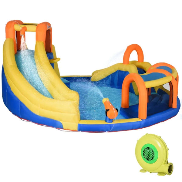 Rootz Hoppa med rutschkana - Vattenstråle - Vattenpool - Tunnel - Oxfordduk - Polyester - Flerfärgad - 435 x 435 x 200 cm