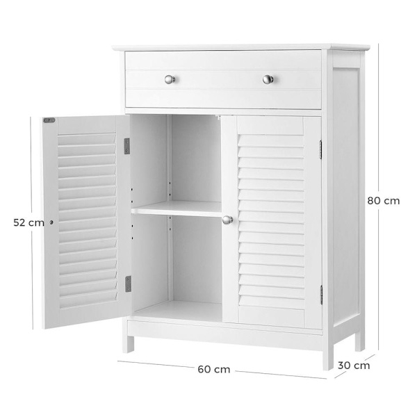 Rootz Badeværelsesskab - Vaskeskab - Opbevaringsskab - Skab - Badeværelsesskab med lameldøre - Mat hvid - 60 x 30 x 80 cm