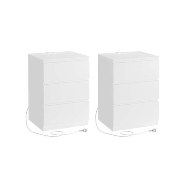 Rootz Sängbord Set med 2 - Nattduksbord - Moderna gavelbord - 2 AC-uttag - Molnvit - 45cm x 35cm x 55cm
