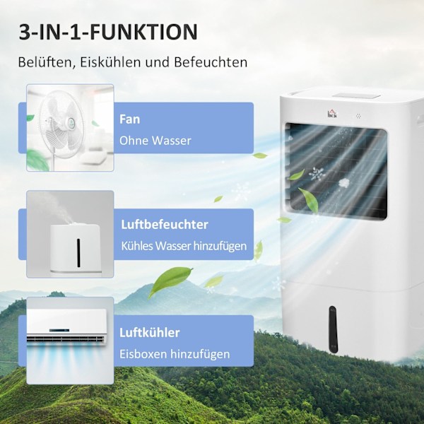 Rootz Air Conditioning Air Cooler - Bærbar ventilator - Befugter - 3 tilstande - Timerfunktion - 32x37x74cm