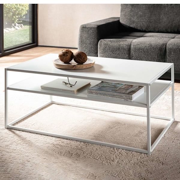 Rootz industriell stil rektangulärt soffbord - Modernt soffbord - Vitt soffbord - Förvaringsytor - 100 cm x 60 cm x 45 cm
