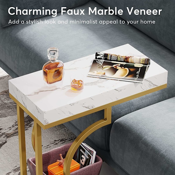 Rootz Faux Marble Endbord - C-Table - Modernt sidobord - Contemporary Elegance -30 cm D x 60 cm B x 61,52 cm H