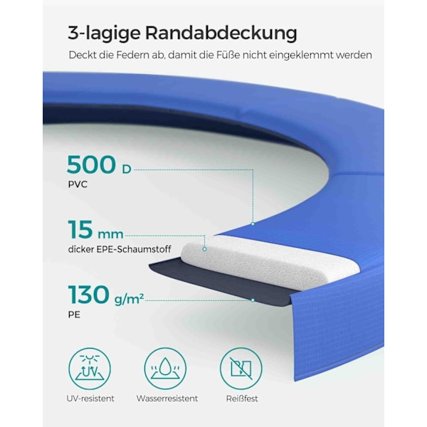 Rootz studsmatta - Studsutrustning - Familjekul - Galvaniserat stål - 150 kg Lastkapacitet - 76 cm höjd - 64 fjädrar - 2,4 m x 2,4 m