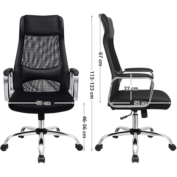 Rootz Kontorsstol - Snurrstol - Executive stol - Mesh - Svankstöd - Justerbar i höjdled - Ergonomisk - Svart - 60 x 53 x 113-123 cm