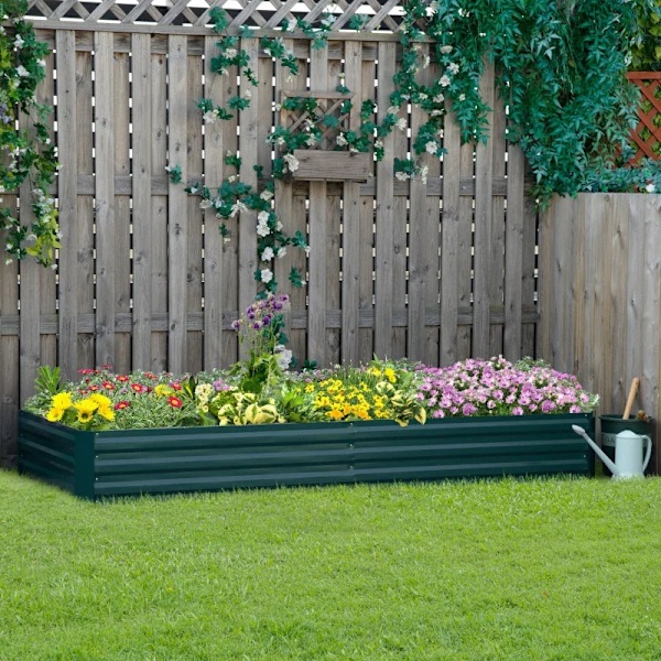 Rootz Metal Upphöjd trädgårdssäng - Planteringslåda - Utomhusplanterier - Växande blommor - Örter - Enkel montering - Grön - 95L x 90,5W x 29,8H cm