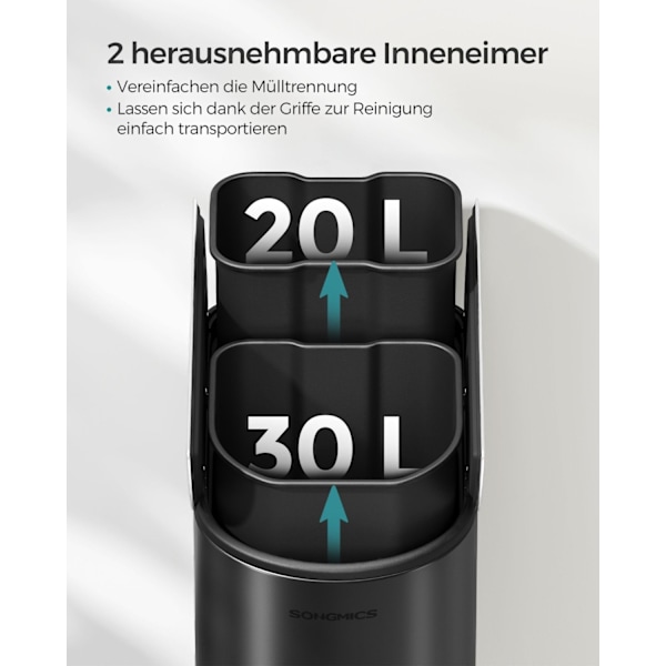 Rootz avfallssepareringssystem 2 fack - Återvinningskärl - Stålkonstruktion - PVC Innerfoder - 30L och 20L - 49cm x 29cm x 64cm