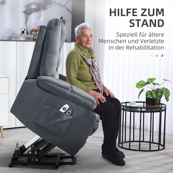 Rootz Elektrisk TV-stol med stå-op-støtte - Hvilestol - Liftstol - Ultimativ komfort - Blidt løft - Vibrerende massage - 85 cm x 94 cm x 107 cm - Fløj
