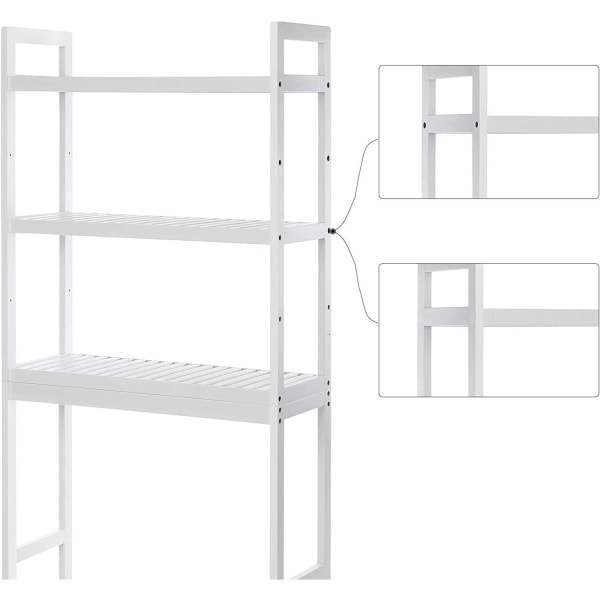 Rootz toiletstativ - Badeværelsesskab - Toiletskab - 3-lags -Baderumsarrangør - Hvid - Bambus - 63 x 26 x 163 cm