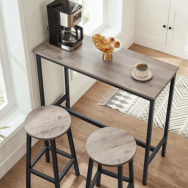 Rootz Barstolar - Set med 2 - Köksstol - Metallstomme - Bearbetat trä - Grå - 32 x 65 cm