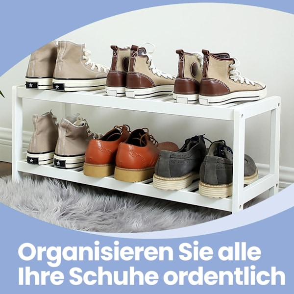 Rootz Bamboo Shoe Shelf - Shoe Organizer - Storage Rack - Ideel til sneakers & Boots - 70 cm x 26 cm x 33 cm
