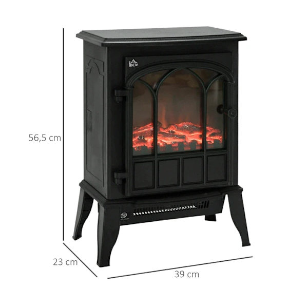 Rootz elektrisk pejs - LED Flames - 1000/2000 W - Justerbar temperatur - Lysstyrke - Metal - 39 x 23 x 56,5 cm