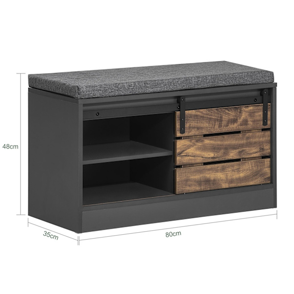 Rootz Skobänk med skjutdörr - Förvaringsbänk - Skoställ - Mångsidig användning - Bekväm kudde - Justerbar design - 80cm x 48cm x 35cm