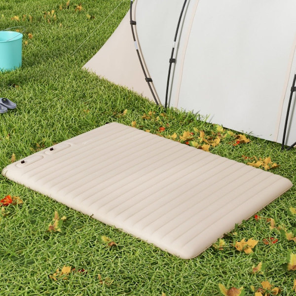 Rootz Camping luftmadras - Oppustelig seng - Udendørs liggeunderlag - Vandtæt polyester - Fodpumpe inkluderet - 195cm x 140cm x 10cm