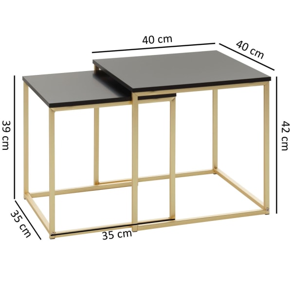 Rootz bord Svart - Guld sidobord MDF - metall - Soffbord set med