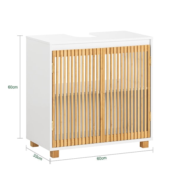 Rootz underskab til vask - Badeværelsesskab - Opbevaring under vask - Holdbare bambusdøre - Hævertrecess - Nem montering - 60 cm x 60 cm x 33 cm