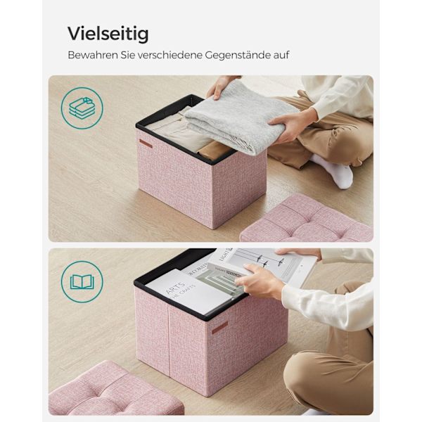 Rootz Pastelli Pink Istuinarkku - Säilytys ottomaani - Lelulaatikko - Pellavajäljitelmä - MDF-rakenne - 31cm x 41cm x 31cm