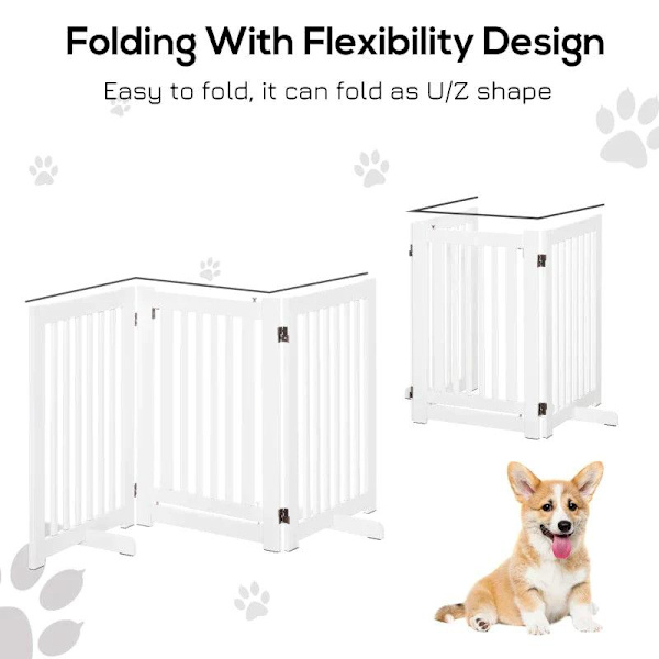 Rootz Træspærre - Fritstående Hundeport - Dørport - Justerbar Hundelåge - Foldbar Trappeport - Hvid - 155 x 1,5 x 76 cm