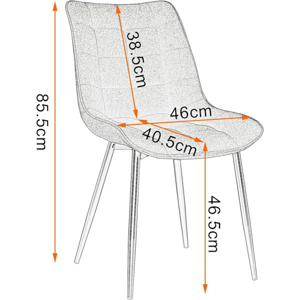 Rootz sæt med 6 spisestuestole - Komfortable siddepladser - Stilfuldt design - Holdbar konstruktion - Linned og metal - 85,5 cm x 46 cm x 40,5 cm