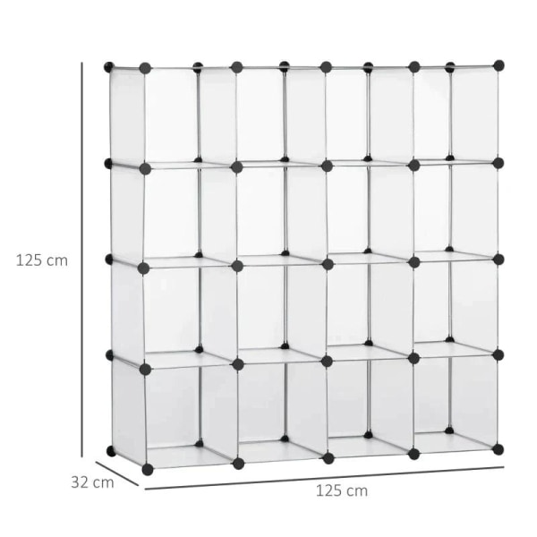 Rootz modulhylde med 16 separate kasser - Egetræshammer - Sorte ABS-stik - Hvid plade - Sort + Hvid - 125L x 32W x 125H cm