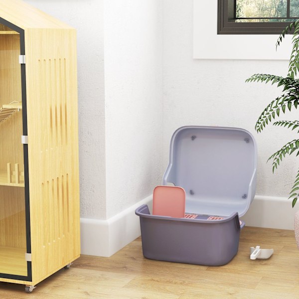 Rootz Cat Litter Box With Lock och Scoop - Pet Litter Pan - Easy Clean Kitty Toalett - 50 cm x 50 cm x 39 cm - Låsbar och elegant grå