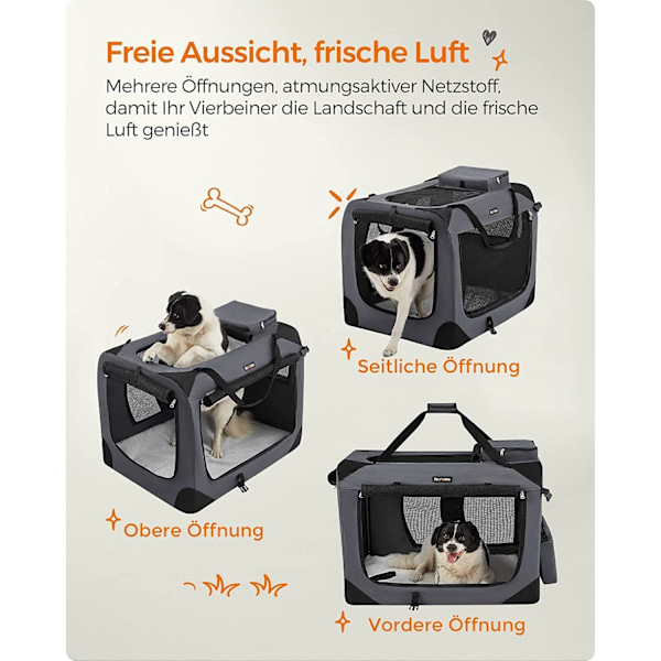 Rootz XL Grå Hundeboks - Kæledyrsbærer - Rejsekasse - Metalramme - Plysinteriør - PVC-belægning - 81 cm x 58 cm x 58 cm - Sammenfoldelig - Letvægts -