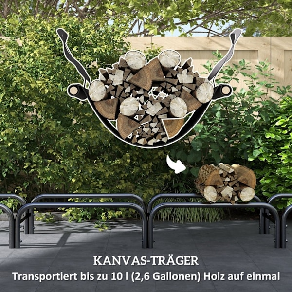 Rootz Brændestativ - Brændeholder - Træopbevaring - 0,67 m³ Kapacitet - 200 kg belastning - Oxford Polyester Cover - 240 cm x 36 cm x 99 cm