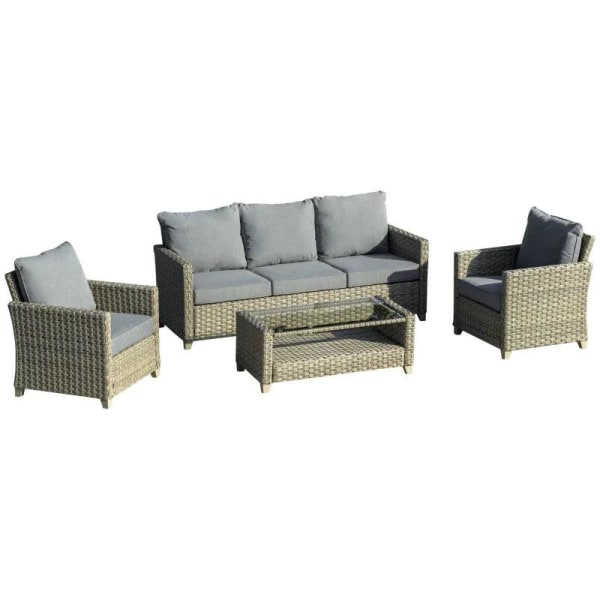 Rootz Polyrattan Trädgårdsmöbelset - Trädgårdsmöbler - Trädgårdsset - Loungeset - Loungemöbel med soffbord - Aluminium - Sittdynor - Brun/grå - 193L x