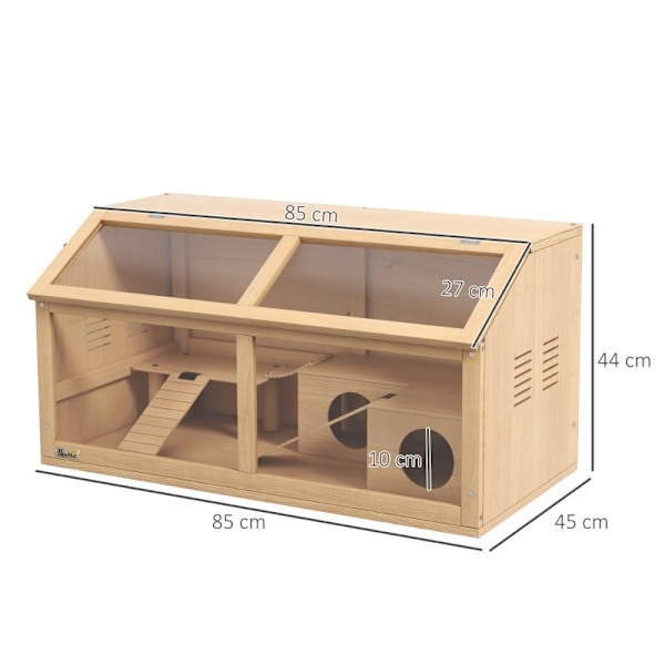 Rootz smådyrsbur - Gnaverhus - Hamsterbur - Bæredygtige træmaterialer - Rummeligt design - Nem adgang - 85 cm x 45 cm x 44 cm