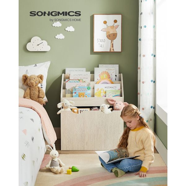 Rootz børnehylde - Bogreol til børn - Legetøjsopbevaring - MDF spånplade - Havregryn Beige - 29,5 cm x 62,5 cm x 70 cm - 28 cm x 59,5 cm x 37 cm - 13,