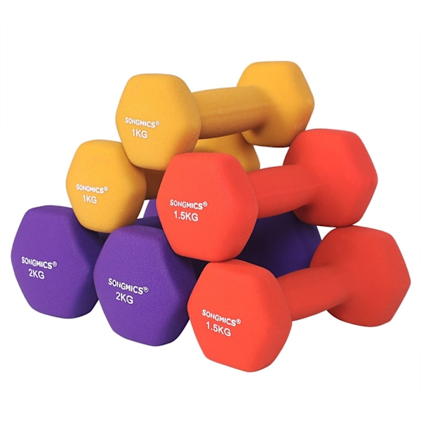 Rootz Home Gym håndvægtesæt - Frie vægte - Styrketræning - Støbejern med vinyl - 6 håndvægte + stativ - 2 kg x 1 kg, 1,5 kg, 2 kg