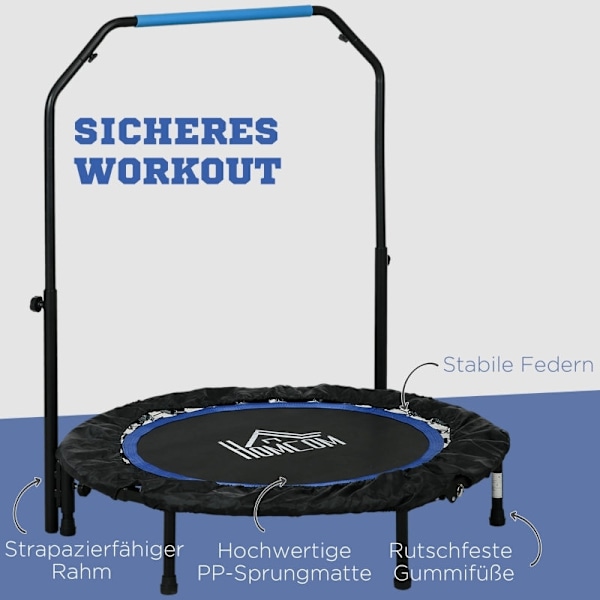 Rootz Fitness studsmatta - Exercise Rebounder - Ministudsmatta - Stålram - 102cm x 99-123cm - Svart+Blå