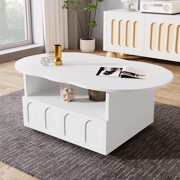 Rootz Cloud -formet sofabord - Stue Centerpiece - Stilfulde møbler - Push -to -Open skuffe - 100 cm x 60 cm x 39,2 cm