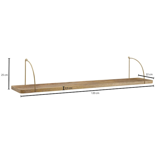 Rootz væghylde 120x25x22 cm mango massivt træ - metal hængende hylde Industriel - Stor design svævende hylde - Hylde Hængende Stue - bogreol væg