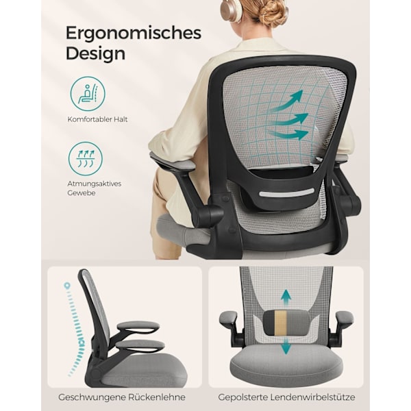 Rootz Ergonomic Dove Grey Kontorsstol - Snurrstol - Justerbar skrivbordsstol - Plast, Skum, Nylon, Stål - Svankstöd - Material som andas - 64cm x 64cm