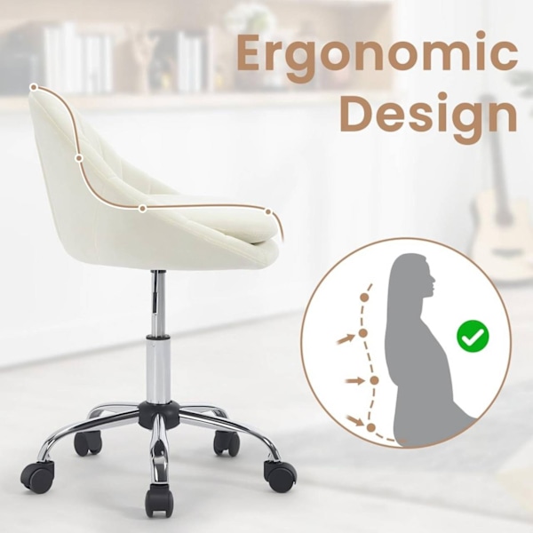 Rootz Ergonomic Office Chair - Velvet Skrivbordsstol - Vridbar datorstol - Dubbelkudde - Höjdjusterbar - 52cm x (72-82cm) x 52cm - Rosa/Grå/Beige