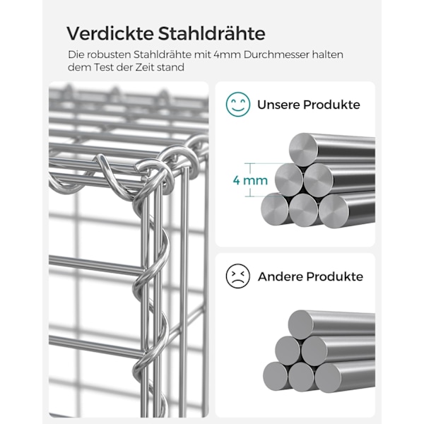 Rootz galvaniserat stål Gabion Set - Silver Mesh - Spiralpinnar - Distanskrokar - Kraftig konstruktion - Enkel montering - Mångsidig användning - 100c