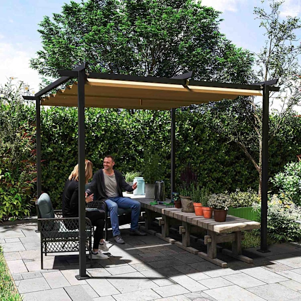 Rootz 3x3m Garden Pergola - Justerbart soltak - Metallram - UPF30+ Skydd - Perfekt för terrass - 300 cm x 300 cm x 227cm