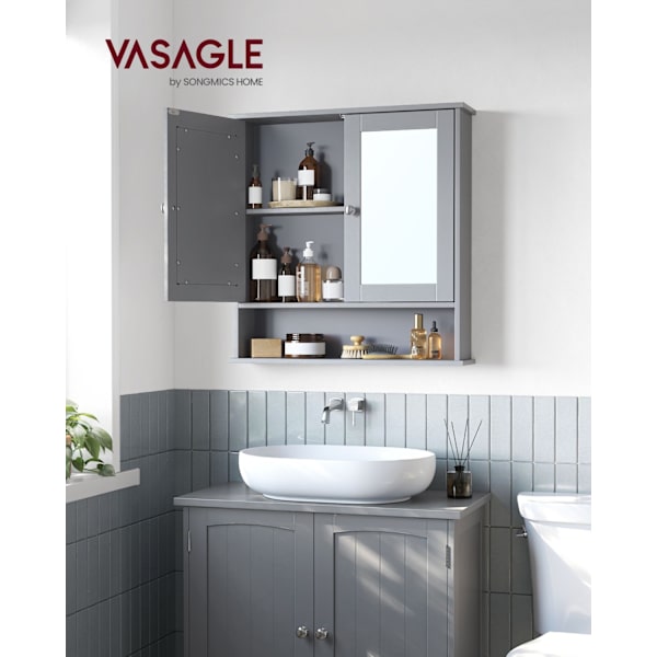 Rootz Dove Grey Spejlskab - Badeværelsesopbevaring - Vægmonteret organisering - MDF-konstruktion - Rummeligt interiør - Nem montering - 13 cm x 56,5 c