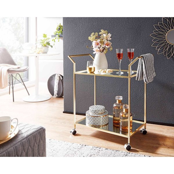 Rootz design serveringsvagn guld 73x78x37 cm köksvagn glas - metall - Mobilt sidobord - Matvagn med glasskiva - Minibar tevagn på 4 hjul