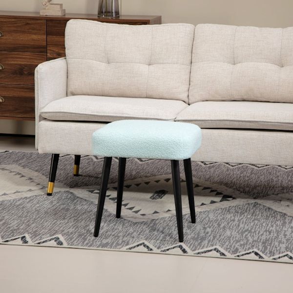 Rootz skammel med kashmir-look stof - Fodstøtte - Stålben - Lyseblå - 42cm x 42cm x 47cm