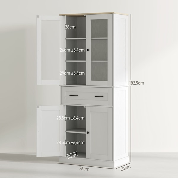 Rootz köksskåp - buffé - akrylfrontlådor - extra förvaring - 76 x 40 x 182,5 cm vitt